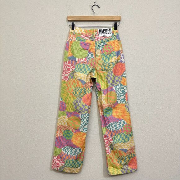 THE RAGGED PRIEST Sensory Dad Jeans Colorful Checkered Hippie Retro - Picture 2 of 16